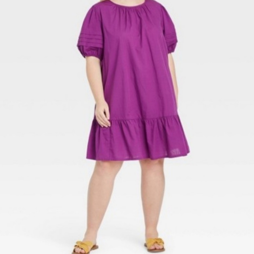 NWT Ava & Viv Purple Pleated Puff Sleeve Dress Size 3X